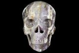 Carved and Polished Chevron Amethyst Skull #111210-2